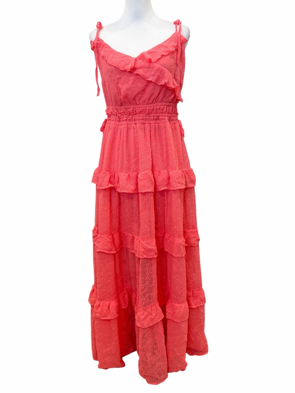 City Chic Renee Ruffle Tiered Maxi Dress Smocked Waist Calypso Coral 14 NEW